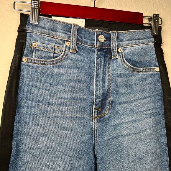 7 for all mankind faux leather, two-tone, high waist, skinny jeans 🔥NWT 🔥 - Picture 1 of 5